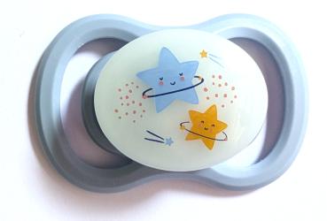 Schnuller hellblau-weiß Sterne SPEZIALVERSCHLUSS!