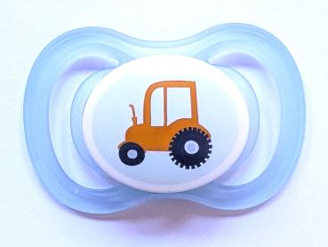 Schnuller hellblau mit Traktor SPEZIALVERSCHLUSS!te SPEZIALVERSCHLUSS!