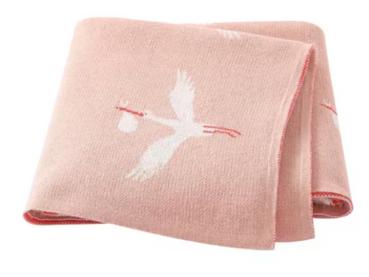 Babydecke, Baumwolle, Neugeborene, rosa mit Storch