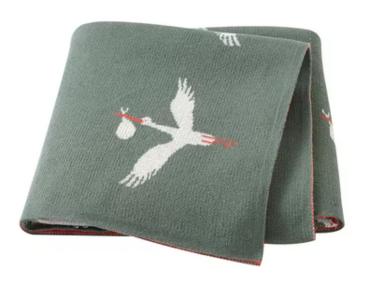 Babydecke, Baumwolle, Neugeborene, olivgrün mit Storch