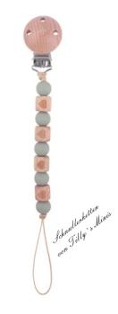 Schnullerkette Holzperlen mit Herz und Silikonperlen, mint