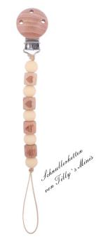 Schnullerkette Holzperlen mit Herz und Silikonperlen, hellgelb