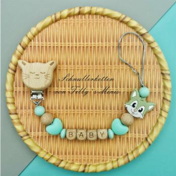 Schnullerkette Katze mint - 153