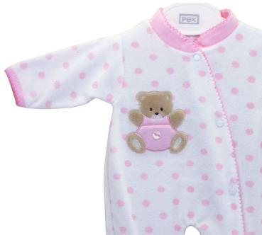 Preview: Strampler Frottee weiß-rosa mit süßem Bärchen, 3/6 M (Gr. 62/68)