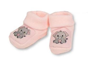 Babyschuh - Bootie in rosa mit Applikation Dumbo, newbornpfmuster und Bommel, weiß, newborn