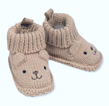 Babyschuh - Bootie Strickschuh im Teddydesign, newborn im Katzendesign, newborn