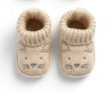 Babyschuh - Bootie Strickschuh im Katzendesign, newborn
