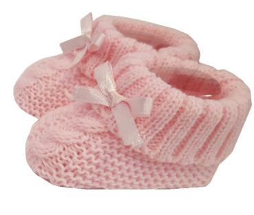 Babyschuh -Strickschuh mit Zopfmuster und Umschlag,rosa