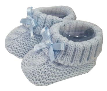 Babyschuh -Strickschuh mit Zopfmuster und Umschlag,hellblau