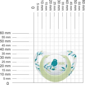 Preview: Schnuller weiß mit hellgrünem Ring und Motiv Vogel in grün