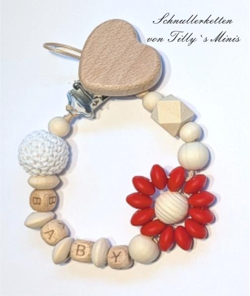 Schnullerkette Blume, rot