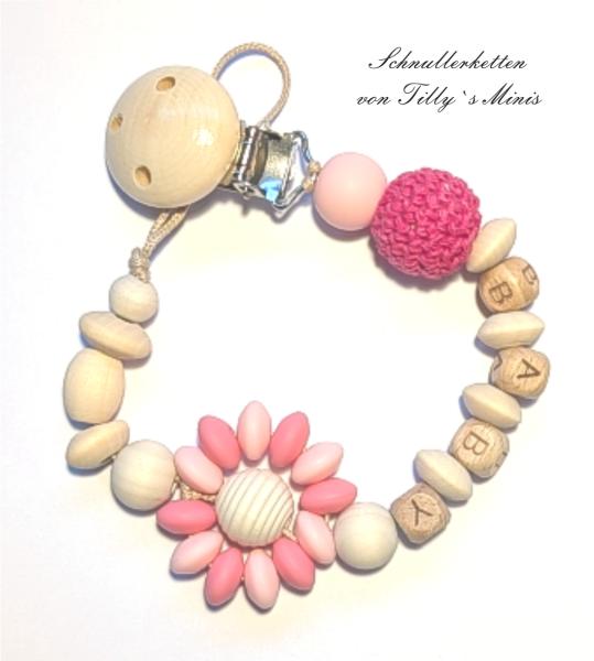 Schnullerkette Blume, lachs-pink