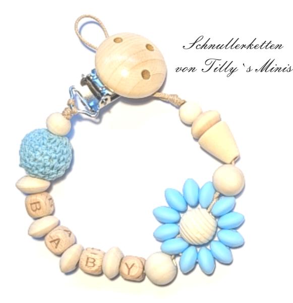 Schnullerkette Blume, blau