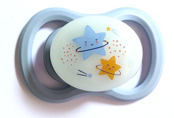 Schnuller hellblau-weiß Sterne SPEZIALVERSCHLUSS!