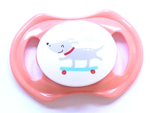 Schnuller lachs-weiß mit Hund SPEZIALVERSCHLUSS!Otter SPEZIALVERSCHLUSS!