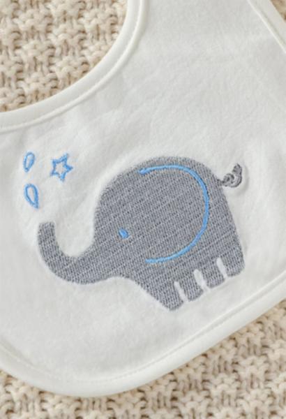 Vierteiler, Body langarm, Hose, Zipfelmütze, Lätzchen, Handschuhe, Gr. 50-52