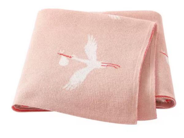 Babydecke, Baumwolle, Neugeborene, rosa mit Storch