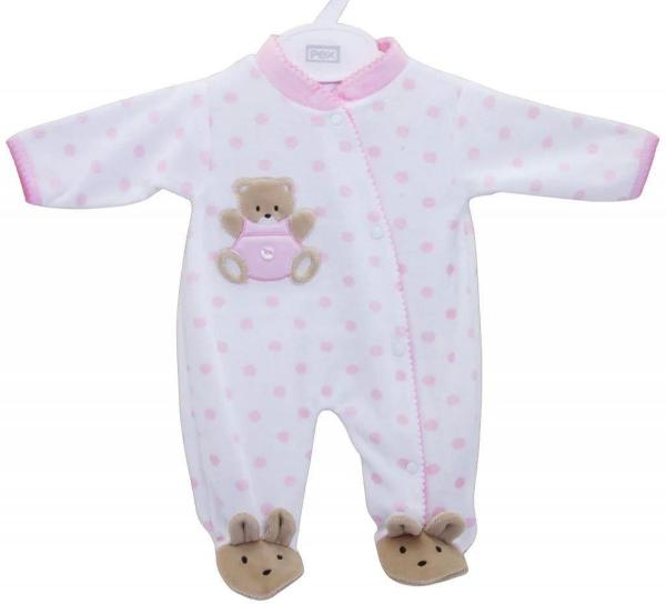 Strampler Frottee weiß-rosa mit süßem Bärchen, Gr. 3/6 M