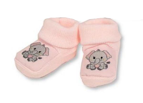 Babyschuh - Bootie in rosa mit Applikation Dumbo, newbornpfmuster und Bommel, weiß, newborn