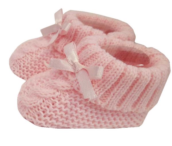 Babyschuh -Strickschuh mit Zopfmuster und Umschlag,rosa
