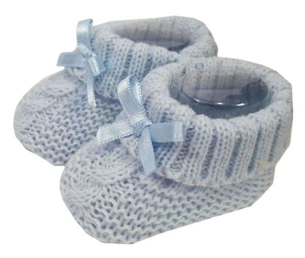 Babyschuh -Strickschuh mit Zopfmuster und Umschlag,hellblau