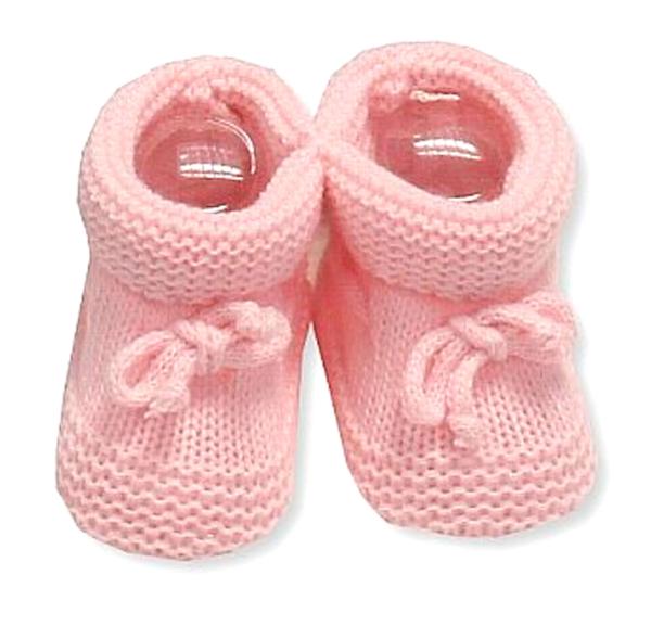 Babyschuh in Feinstrick, zartes Muster, mit Schleife, rosa