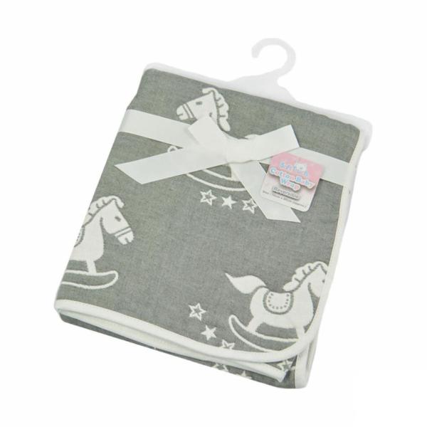 Babydecke / Wendedecke "Schaukelpferde" in anthrazit, Baumwolle-1