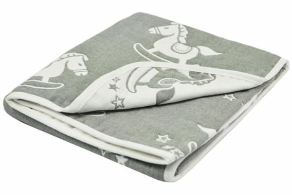 Babydecke / Wendedecke "Schaukelpferde" in anthrazit, Baumwolle-2