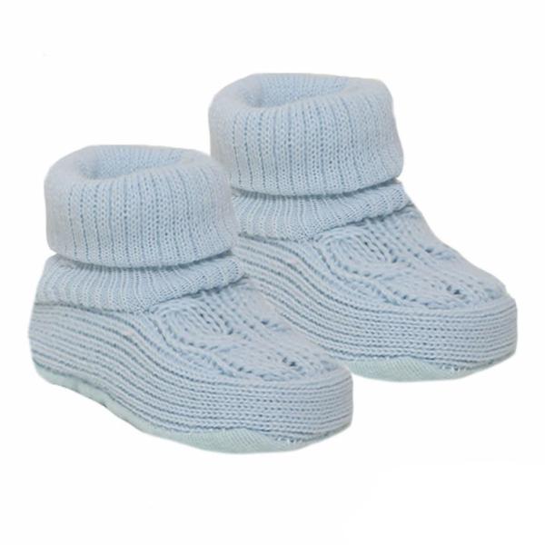 Babyschuh -Strickschuh mit Zopfmuster, hellblau, Gr. newborn