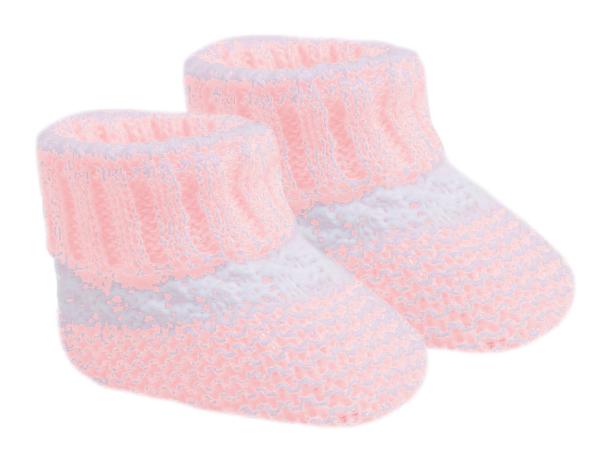 Babyschuh -Strickschuh mit Noppenmuster, zweifarbig,rosa-weiß, Gr. Newbornpenmuster, zweifarbig,grau-weiß, Gr. Newborn