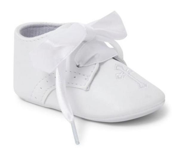 Babyschuh, Taufschuh – mit weicher Sohle  babylike, mit Schleife und gesticktem Kreuz, weiß, Größe 16