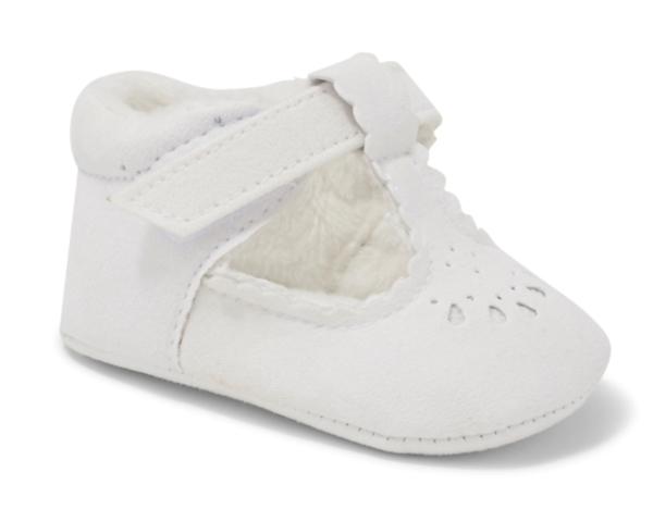 Babyschuh – mit weicher Sohle, Steg, Fleecefutter, Lochdetails und Klettverschluss, weiß