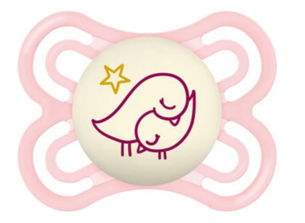 Schnuller Vogelpärchen, rosa, leuchtend SPEZIALVERSCHLUSS!