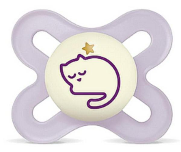 Schnuller für die ganz Kleinen, Kätzchen schläft mit Stern, lila