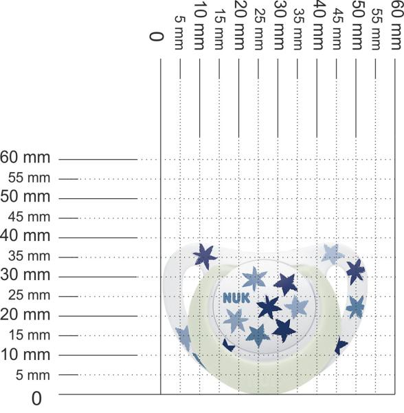 Schnuller weiß mit Motiv Sterne in Blautönen, leuchtet in der Nachtottönenmit Motiv Kirsche