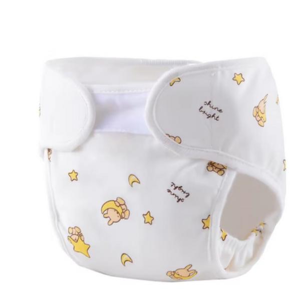 dünne Stoffwindel Häschen mit gelbem Stern und gelben Mond, creme, Gr. 50-56tern und rosa Mond, creme, Gr. 50-56