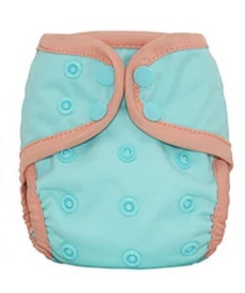 Stoffwindel klein, türkis mit Rand pfirsich, Größe 48-50 cm