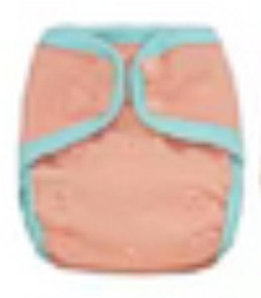 Stoffwindel klein, pfirsich mit Rand türkis, Größe 46-50 cm